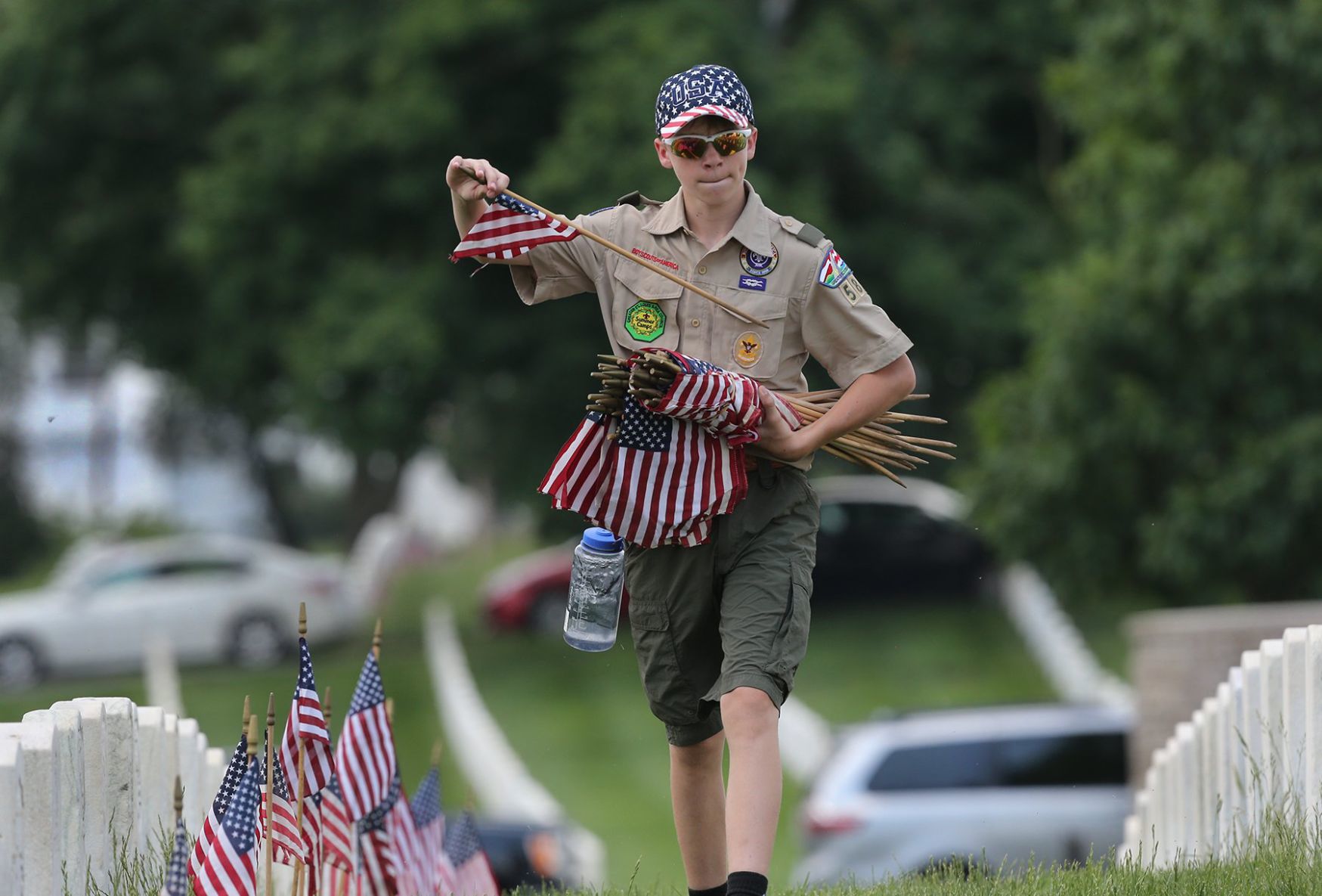 Scouts place flags in Jefferson Barracks on Memorial Day
